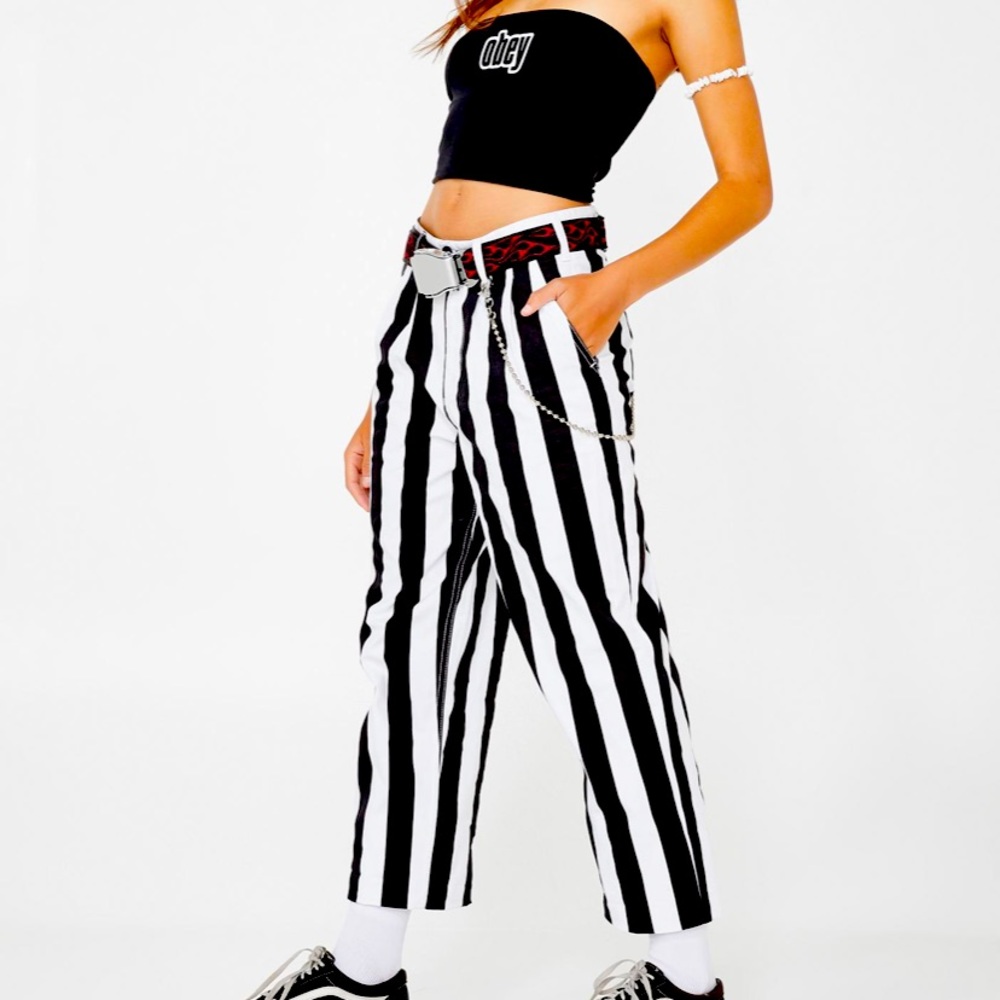 Obey worldwide striped cropped straight leg pants